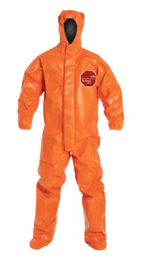 DuPontﾙ Medium Orange SafeSPECﾙ 2.0 34 mil Tychemﾮ ThermoPro Chemical Protection Coveralls With Taped Seams, Double Storm Flap With Hook And Loop Closure, Respirator Fit Hood With Drawstring, Socks With Outer Boot Flaps And Elastic Wrists