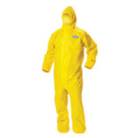 Kimberly-Clark Professional* Large Yellow KleenGuard* 1.5 mil Polpropylene Polyethylene A70 Level B/C Chemical Protection Coveralls With Bound Seams, Taped Storm Flap Over Front Zipper, Hood, Elastic Ankles And Wrists