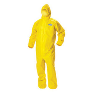 Kimberly-Clark Professional* Large Yellow KleenGuard* 1.5 mil Polpropylene Polyethylene A70 Level B/C Chemical Protection Coveralls With Bound Seams, Taped Storm Flap Over Front Zipper, Hood, Elastic Ankles And Wrists