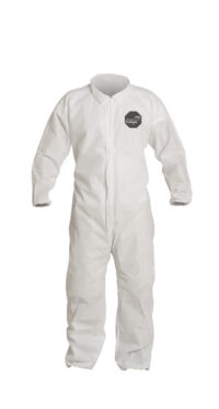 DuPontﾙ 2X White SafeSPECﾙ 2.0 ProShieldﾮ Basic Disposable Chemical Protection Coveralls With Front Zipper With Storm Flap Closure, Serged Seams, Laydown Collar, Elastic Wrists, And Ankles