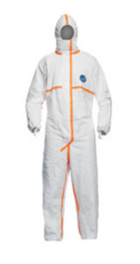 DuPontﾙ 3X White Safespecﾙ Tyvekﾮ 800J Series Flash Spun Polyethylene Disposable Chemical Resistant Coverall With Front Zipper, Self Adhesive Storm Flap Closure, Respirator Fit Hood, Elastic Wrists And Elastic Ankles