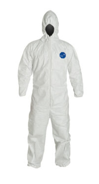 DuPontﾙ Medium White Safespecﾙ Tyvekﾮ Flash Spun Polyethylene Disposable Coveralls With Front Zipper Closure, Respirator Fit Hood, Elastic Wrist And Elastic Ankles