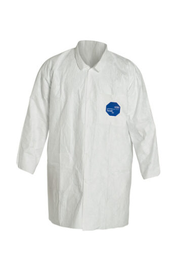 DuPontﾙ Small White 31" Safespecﾙ 2.0 5.7 mil Tyvekﾮ Disposable Lab Coat With 5 Snap Front Closure, Mandarin Collar And Open Wrist