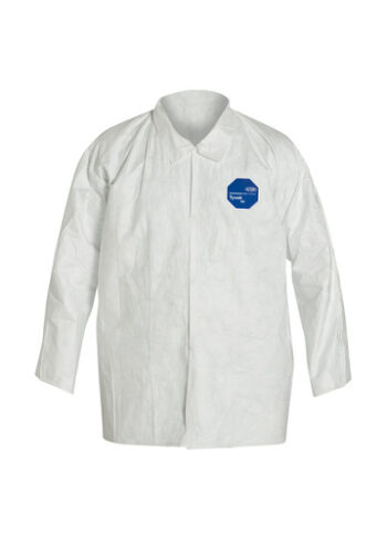 DuPontﾙ Medium White 30 7/8" Safespecﾙ 2.0 5.4 mil Tyvekﾮ Disposable Shirt With 5 Snap Front Closure, Collar, Open Wrist And Long Sleeves (50 Per Case)