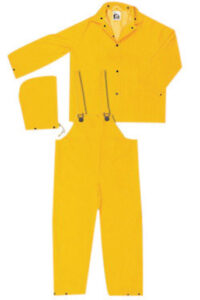 MCR Safetyﾮ Yellow Classic .35 mm Polyester And PVC 3-Piece Rain Suit With Detachable Hood And Bib Pants