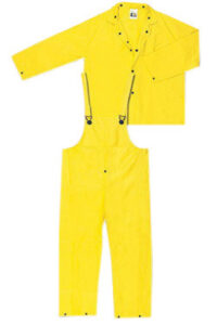 MCR Safetyﾮ Yellow Wizard .28 mm Nylon And PVC 3-Piece Rain Suit With Detachable Hood And Bib Pants