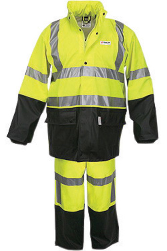 MCR Safetyᆴ Fluorescent Lime | Black Luminatorル .40 mm Polyester And Polyurethane 2-Piece Rain Suit With Attached Hood And Elastic Waist Pants