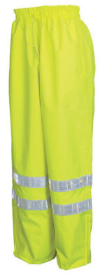 MCR Safetyﾮ Fluorescent Lime Luminatorﾙ Polyester And Polyurethane Pants With Hi Viz Stripes, Elastic And Drawstring Waist