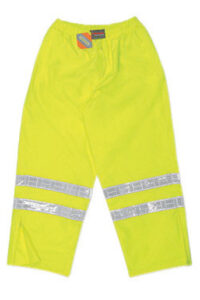 MCR Safetyﾮ Fluorescent Lime Luminatorﾙ Polyester And Polyurethane Pants With Hi Viz Stripes, Elastic And Drawstring Waist
