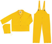 MCR Safetyﾮ Yellow Classic .35 mm Polyester And PVC 3-Piece Rain Suit With Detachable Hood And Bib Pants
