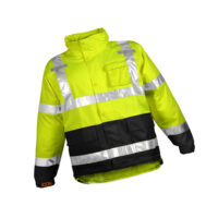 Tingley X-Large 33 1/2" Fluorescent Yellow/Green/Black Iconﾙ Job Sightﾙ 12 mil Polyurethane And Polyester Rain Jacket With Storm Fly Front And Zipper Closure, Silver Reflective Tape And Attached Hood