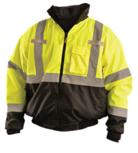 OccuNomix X-Large - 3X Black/Hi-Viz Yellow Classicﾙ Three-Way Black Bottom Bomber PU Coating Waterproof Polyester Class 3 Jacket With Zipper Closure, 2" Silver Reflective Tape And Eight Pockets