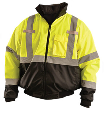 OccuNomix X-Large - 3X Black/Hi-Viz Yellow Classicﾙ Three-Way Black Bottom Bomber PU Coating Waterproof Polyester Class 3 Jacket With Zipper Closure, 2" Silver Reflective Tape And Eight Pockets