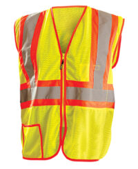 OccuNomix Large Hi-Viz Yellow Classicﾙ Light Weight Polyester Mesh Class 2 Two-Tone Vest With Front Zipper Closure And 2" Silver Reflective Tape Backed by Contrasting Trim And 2 Pockets