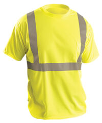 OccuNomix 3X Hi-Viz Yellow Classicﾙ Birdseye Light Weight Wicking Polyester Class 2 Standard Short Sleeve T-Shirt With 2" Silver Reflective Tape And 1 Pocket