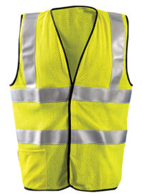 OccuNomix Large Hi-Viz Yellow OccuLuxﾮ Premium Flame Resistant Modacrylic Mesh Class 2 Dual Stripe Vest With Front Hook And Loop Closure, 3Mﾙ Scotchliteﾙ 2" Silver Reflective Tape, FR Binding Thread And 1 Pocket