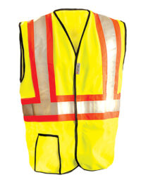 OccuNomix Large Hi-Viz Yellow OccuLuxﾮ Premium Economy Light Weight Solid Polyester Tricot Class 2 Two-Tone Traffic Vest With Front Hook And Loop Closure And 3Mﾙ Scotchliteﾙ 2" Reflective Material Backed by Contrasting Trim And 2 Pockets