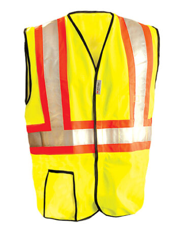 OccuNomix Large Hi-Viz Yellow OccuLuxﾮ Premium Economy Light Weight Solid Polyester Tricot Class 2 Two-Tone Traffic Vest With Front Hook And Loop Closure And 3Mﾙ Scotchliteﾙ 2" Reflective Material Backed by Contrasting Trim And 2 Pockets