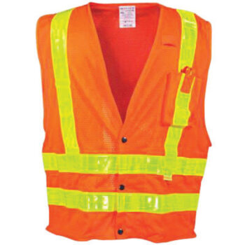 OccuNomix 3X Hi-Viz Orange OccuLuxﾮ Premium Light Weight Polyester Mesh Class 2 Vest With Front Snap Closure And 3Mﾙ Scotchliteﾙ 2" Reflective Gloss Tape And 4 Pockets