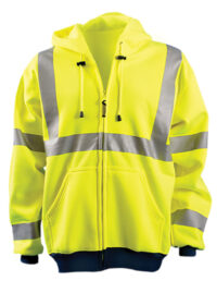 OccuNomix Large Hi-Viz Yellow OccuLuxﾮ Premium 9.4 oz Wicking Polyester Class 3 Hoodie Sweatshirt With Front Zipper Closure, 3Mﾙ Scotchliteﾙ 2" Reflective Tape, Whisk-Itﾙ Treatment, Elastic Cuff And Waistband And 2 Pockets