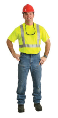 Radnorﾮ 4X Yellow Lightweight Moisture Wicking Polyester Class 2 T-Shirt With 2" 3Mﾙ Scotchliteﾙ Reflective Tape Striping, Whisk-Itﾙ Treatment And 1 Pocket