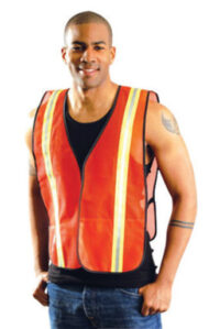 OccuNomix 4X Hi-Viz Orange OccuLuxﾮ Valueﾙ Economy Light Weight Polyester Mesh Two-Tone Vest With Front Hook And Loop Closure, 1 3/8" Silver Gloss Tape On Orange Trim, Side Elastic Straps And 1 Pocket