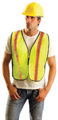 OccuNomix 4X Hi-Viz Yellow OccuLuxﾮ Valueﾙ Economy Light Weight Polyester Mesh Two-Tone Vest With Front Hook And Loop Closure, 1 3/8" Silver Gloss Tape On Orange Trim, Side Elastic Straps And 1 Pocket