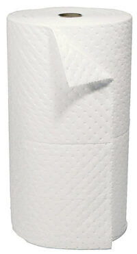 Bradyﾮ 30" X 150' SPCﾙ SXTﾮ Top Layer Blue And Bottom Layer White 3-Ply Meltblown Polypropylene Perforated Double Sided Heavy Weight Sorbent Roll, Covers Wide Area Perforated Every 15" And Up The Center