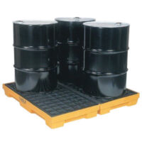 Eagle 51 1/2" X 51 1/2" X 6 1/2" Yellow HDPE 4-Drum Modular Spill Containment Platform With 30 Gallon Spill Capacity Without Drain