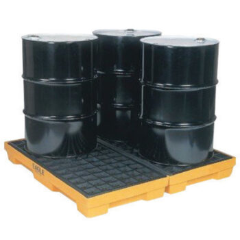Eagle 51 1/2" X 51 1/2" X 6 1/2" Yellow HDPE 4-Drum Modular Spill Containment Platform With 30 Gallon Spill Capacity Without Drain