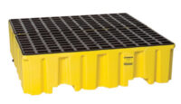 Eagle 51 1/2" X 51" X 13 3/4" Yellow HDPE 4-Drum Spill Containment Pallet With 132 Gallon Spill Capacity, Grating And Drain