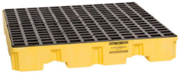 Eagle 51 1/2" X 51 1/2" X 8" Yellow HDPE 4-Drum Low-Profile Spill Containment Pallet With 66 Gallon Spill Capacity, Grating And Drain
