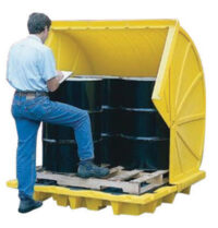 Eagle 59 1/2" X 73 1/2" X 68" Yellow HDPE 4-Drum Rotary-Top Containment Unit With 66 Gallon Spill Capacity And Drain