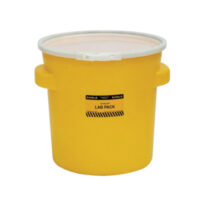 Eagle 20 7/8" Top Dia X 16 11/16" Bottom Dia X 20 7/8" Haz-Mat Yellow HDPE Containment Lab Pack Drum With 20 Gallon Spill Capacity And Plastic Lever-Lock Lid