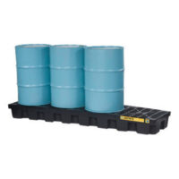 Justriteﾮ 97" X 25" X 9" EcoPolyBlendﾙ Black Polyethylene 4-Drum In-Line Spill Control Pallet With 75 Gallon Spill Capacity