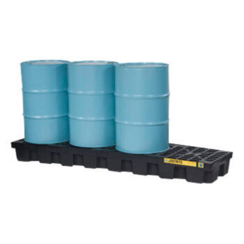 Justriteﾮ 97" X 25" X 9" EcoPolyBlendﾙ Black Polyethylene 4-Drum In-Line Spill Control Pallet With 75 Gallon Spill Capacity