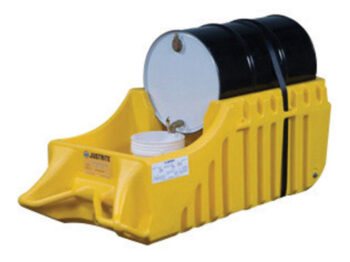 Justriteﾮ 32" X 26" X 72" 66 Gallon EcoPolyBlendﾙ Yellow Polyethylene Indoor And Outdoor Drum Caddy With Rubber Wheels (For Spill Containment)