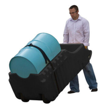 Justriteﾮ 32" X 26" X 72" 66 Gallon EcoPolyBlendﾙ Black Polyethylene Portable Indoor And Outdoor Drum Caddy With Rubber Wheels (For Spill Containment)