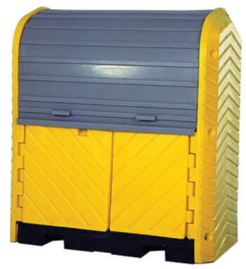 UltraTech 67 1/4" X 41 1/4" X 74" Ultra-Hard Top P2 Plusﾮ Yellow Polyethylene 2-Drum Spill Pallet With 66 Gallon Spill Capacity And Drain
