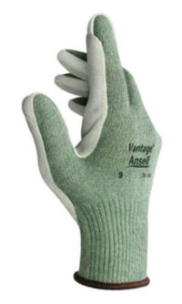 Ansell Size 10 Green Vantage® Medium Weight Cut Resistant Gloves With Knit Wrist, Kevlar® Poly Cotton Lined, Leather Pad Coating, Reinforced Thumb Crotch
