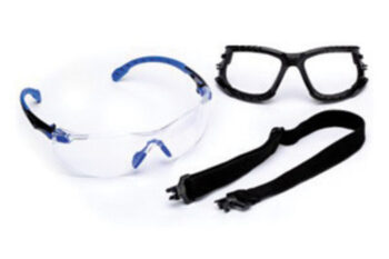 3Mﾙ Solusﾙ 1000 Series Kit With Blue And Black Polycarbonate Safety Glasses With Clear Scotchgardﾙ Anti-Fog Lens, Removable Foam Gasket And Elastic Strap