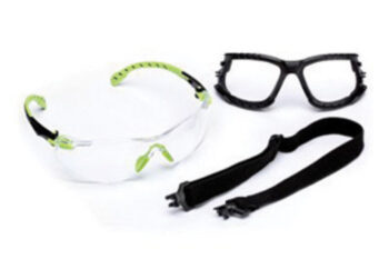 3Mﾙ Solusﾙ 1000 Series Kit With Green And Black Polycarbonate Safety Glasses With Clear Scotchgardﾙ Anti-Fog Lens, Removable Foam Gasket And Elastic Strap