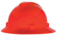 MSA Hi-Viz Orange V-Gardﾮ Polyethylene Slotted Full Brim Hard Hat With Fas Tracﾮ Ratchet Suspension
