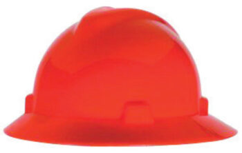 MSA Hi-Viz Orange V-Gardﾮ Polyethylene Slotted Full Brim Hard Hat With Fas Tracﾮ Ratchet Suspension