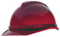 MSA Red V-Gardﾮ 500 Polyethylene Slotted Cap Style Hard Hat With Fas Tracﾮ 4 Point Ratchet Suspension
