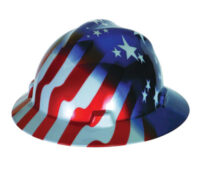 MSA Freedom Seriesﾙ V-Gardﾮ Polyethylene Cap Style Hard Hat With Fas Tracﾮ 4 Point Ratchet Suspension And American Stars And Stripes Graphics