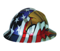 MSA Freedom Seriesﾙ V-Gardﾮ Polyethylene Cap Style Hard Hat With Fas Tracﾮ 4 Point Ratchet Suspension, American Flag And 2 Eagles Graphics