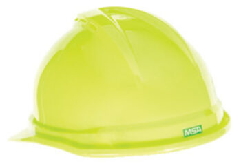 MSA Green And Yellow V-Gardﾮ 500 Polyethylene Slotted Cap Style Hard Hat With Fas Tracﾮ 4 Point Ratchet Suspension