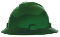 MSA Green V-Gardﾮ Polyethylene Slotted Full Brim Hard Hat With Staz Onﾮ 4 Point Pinlock Suspension