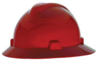 MSA Red V-Gardﾮ Polyethylene Slotted Full Brim Hard Hat With Staz Onﾮ 4 Point Pinlock Suspension